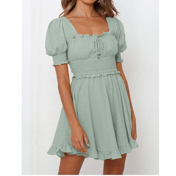 Sage green boho mini dress - Picture 4 of 8